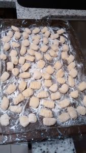 Rolled gnocchi with fork.